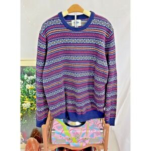 Old Navy Mens Fair Isle Sweater Size XL Striped Multicolor Crew Neck Nordic Cozy